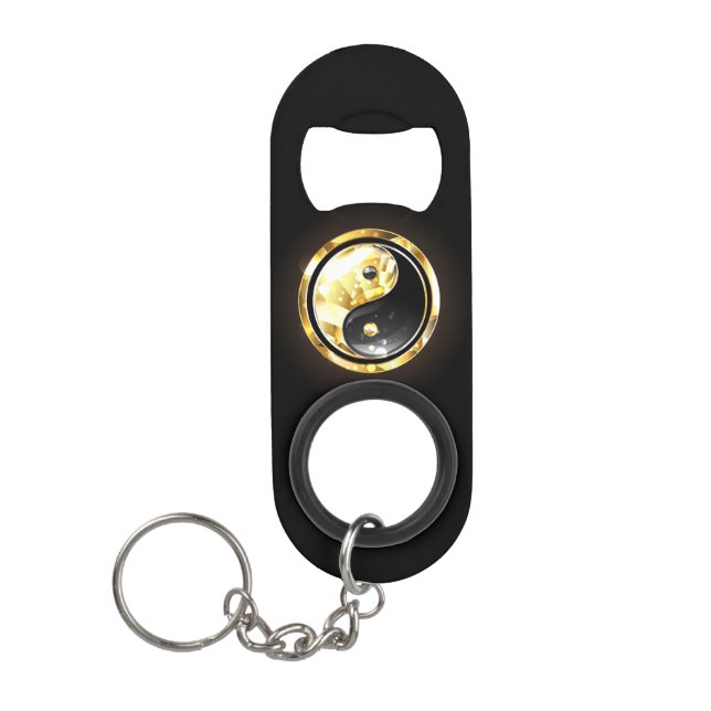 Porte-clé Décapsuleur Yin Yang or sur noir (Devant)