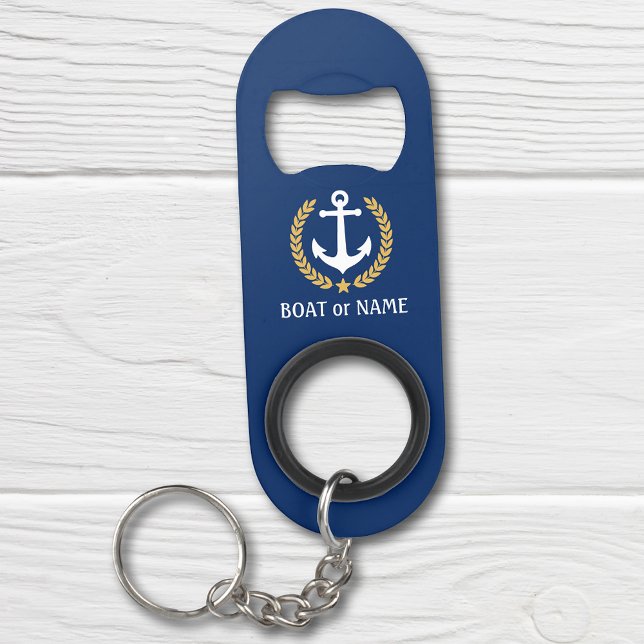 Porte-clé Décapsuleur Your Boat Name Anchor Gold Style Laurel Blue (Créateur téléchargé)