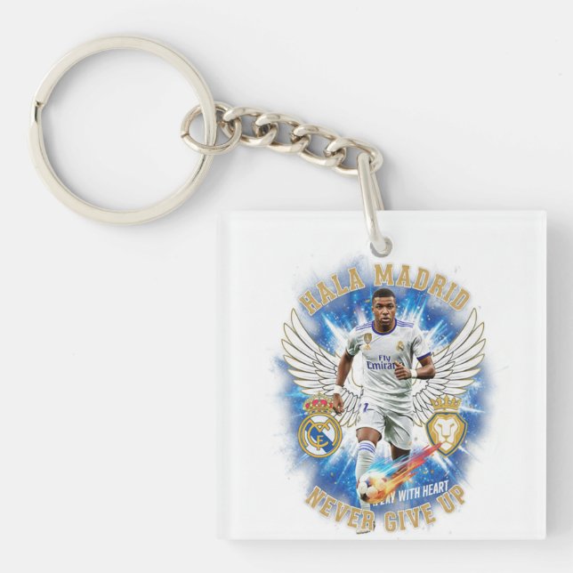 Porte-clé en acrylique Hala Madrid Never Give Up (Devant)