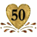 Porte-clé Photo Sculpture 50e anniversaire - Or<br><div class="desc">Joyeux 50e anniversaire sur coeur d'or pour célébrer cette date spéciale de Cinquante ans ensemble.</div>