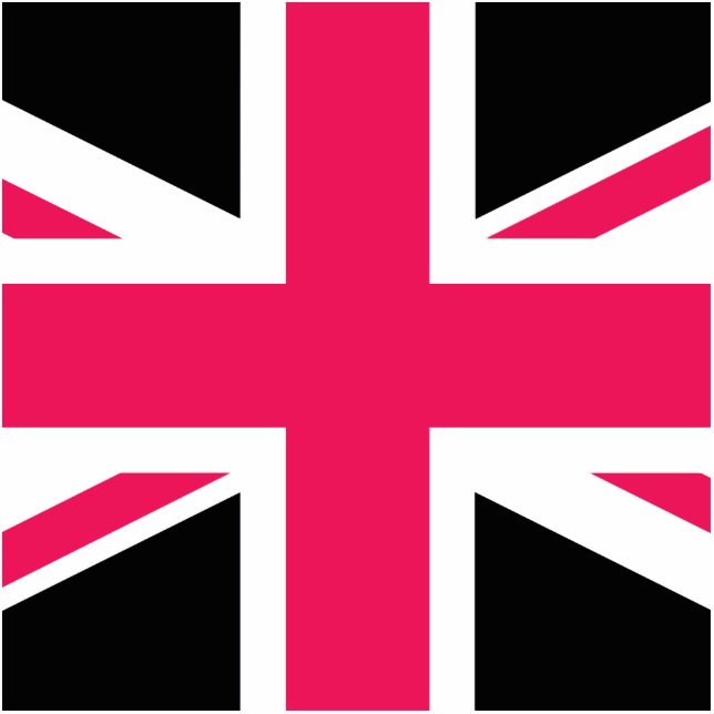 Porte-clé Photo Sculpture Union Jack ~ Noir et blanc rose chaud (Devant)