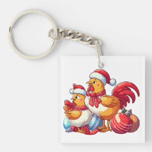 Porte-clefs С de Noël poulets, poulets de Noël de la ferme de