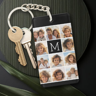 Porte-clefs 11 Grille de Collage de Photos avec Monogramme