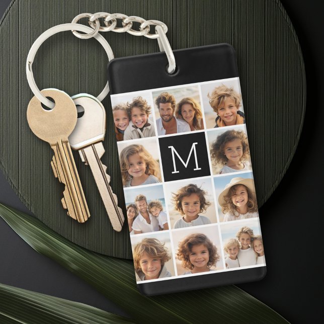 Porte-clefs 11 Grille de Collage de Photos avec Monogramme (Personalized keychain - photo collage)