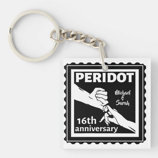 Porte-clefs 16e anniversaire du mariage mains noires et blanch (Devant)