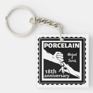 Porte-clefs 18e anniversaire mariage porcelaine traditionnelle