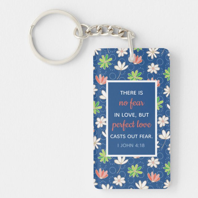 Porte-clefs 1 Jean 4:18 Bleu Ditsy Floral Personnalisé (Devant)