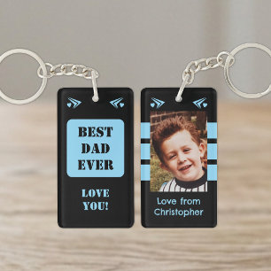 Porte-clefs 1 photo meilleur papa que j'aime bleu noir