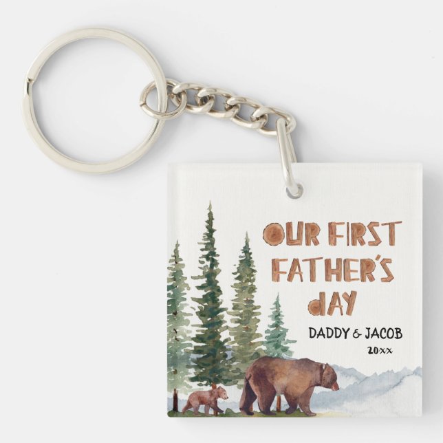 Porte-clefs 1ère Fête des pères Ours Bois Personnalisé (Devant)