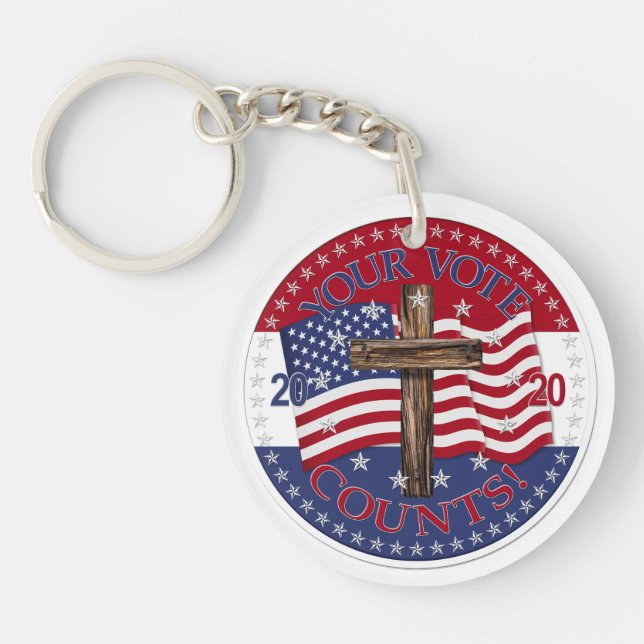Porte-clefs 2020 Votre Vote Compte Croix Et Drapeau Américain (Devant)