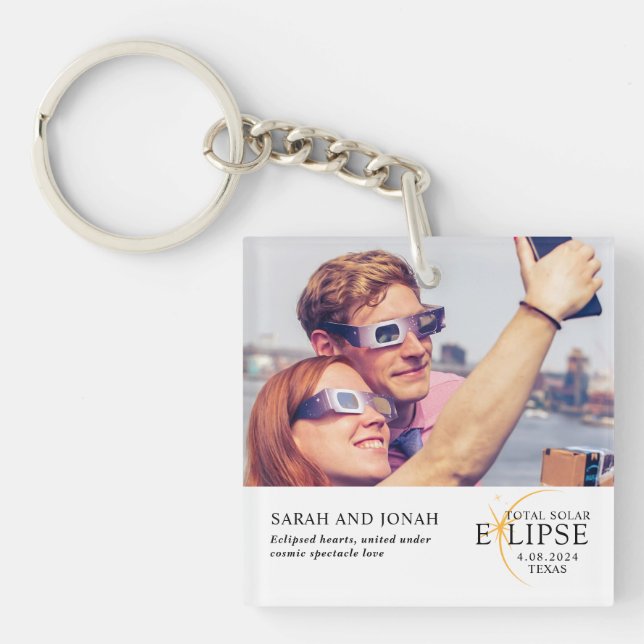 Porte-clefs 2024 Cadeaux photo total Éclipse solaire Couples (Devant)