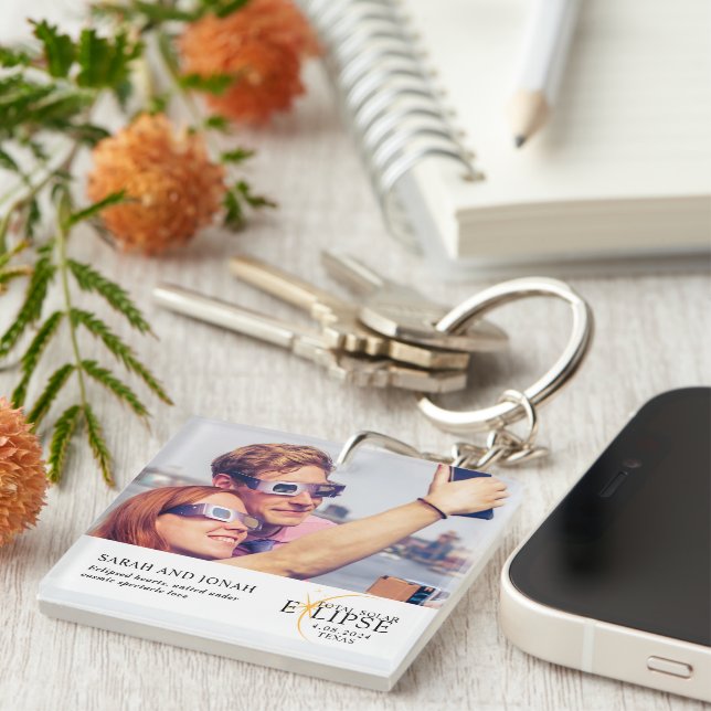Porte-clefs 2024 Cadeaux photo total Éclipse solaire Couples (Devant Droit)