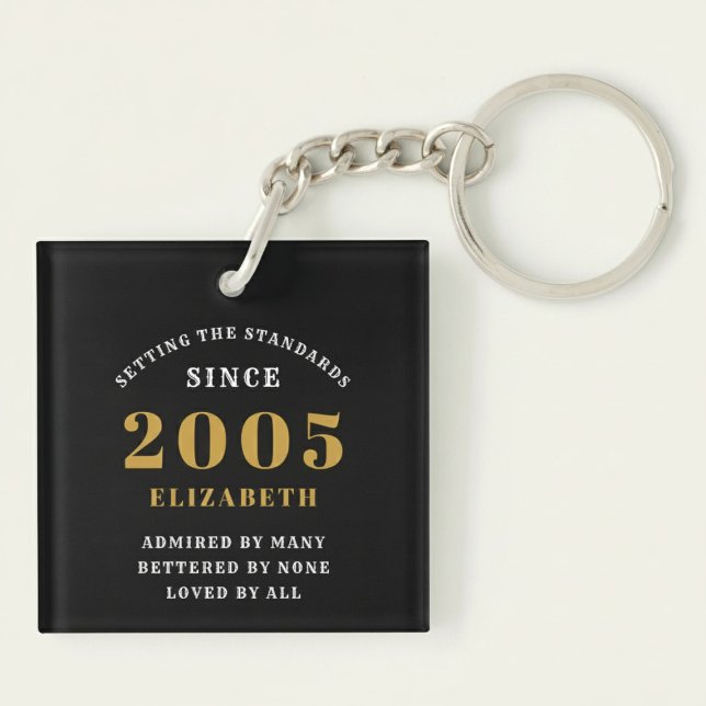 Porte-clefs 21st Birthday 2005 Black Gold Personalized (Born 2005 birthday keychain. Pastel background.)