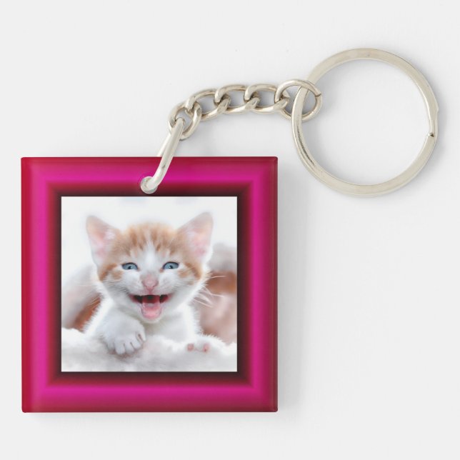 Porte-clefs 2 Chat Photo Bordure rose (Dos)