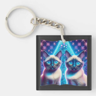 Porte-clefs 2 Chatons Siamois Posant Dans L'Arbre De Noël