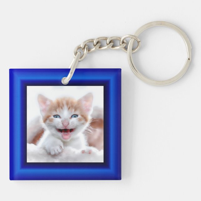 Porte-clefs 2 Photo de chat bordure bleue (Dos)
