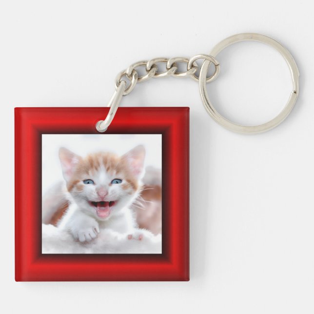 Porte-clefs 2 Photo de chat bordure rouge (Dos)