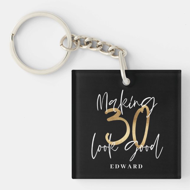 Porte-clefs 30e anniversaire personnalisé cadeau de faveur or  (Devant)