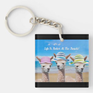 Porte-clefs 3 Alpacas La Vie Est Meilleure À La Plage ! Messag