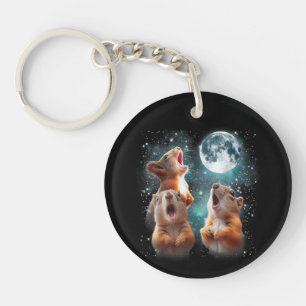Porte-clefs 3 Écureuil Lune hurlant tête écureuil drôle
