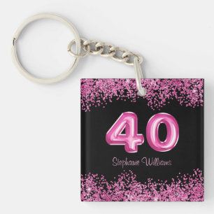 Porte-clefs 40e anniversaire Black Pink Balloons Parties scint