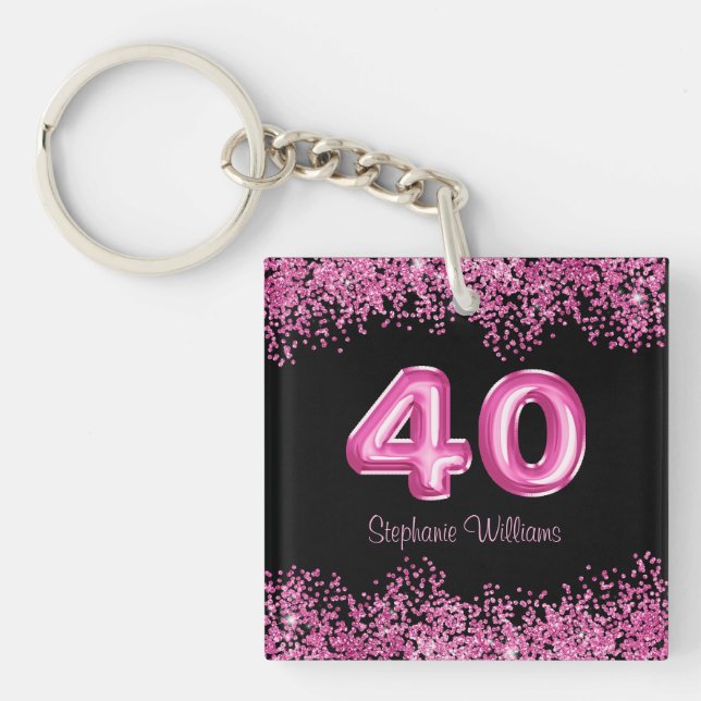Porte-clefs 40e anniversaire Black Pink Balloons Parties scint (Devant)