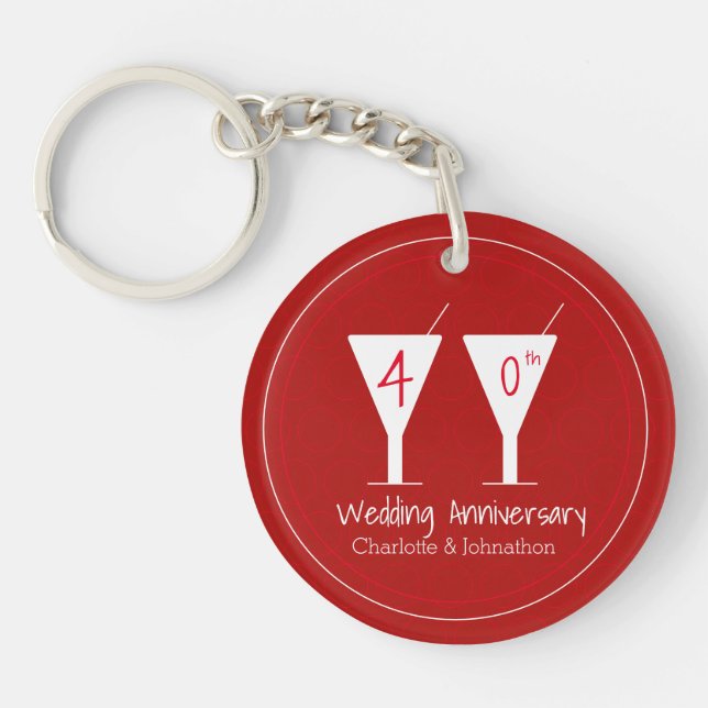 Porte-clefs 40e Ruby Mariage Anniversaire design cocktail (Devant)