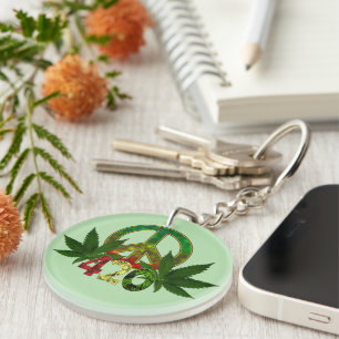 Porte-clefs 4 20 Rasta Paix Herbe Verte