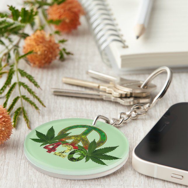 Porte-clefs 4 20 Rasta Peace Weed Green (Devant droit)