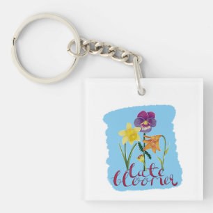 Porte-clefs 4 fleurs de printemps et d'été avec texte fantaisi