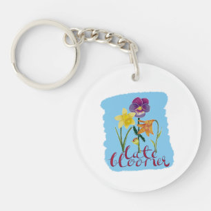 Porte-clefs 4 fleurs de printemps et d'été avec texte fantaisi