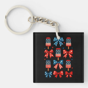 Porte-clefs 4 juillet Cute Popsicle Coquette Bow Patriotique