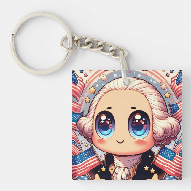 Porte-clefs 4 juillet Kawaii George Washington (Devant)