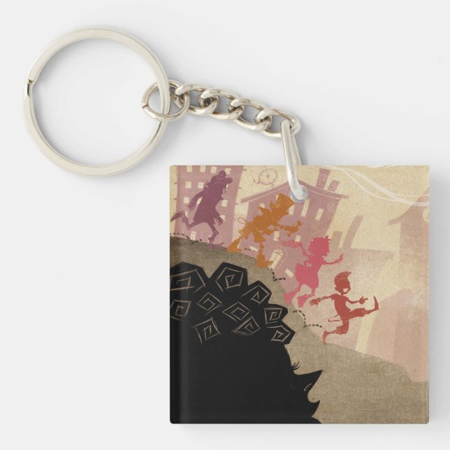 Porte-clefs 4 petits monstres - marchant par la ville (Devant)