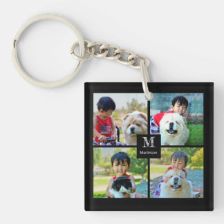 Porte-clefs 4 Photo Collage Customisé avec Monogramme