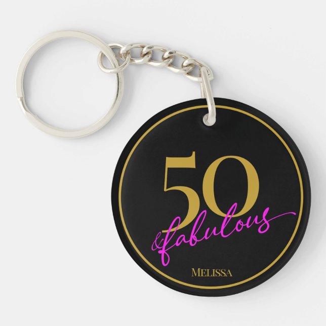 Porte-clefs 50 et Fabulous Black Gold et rose personnalisable (Devant)