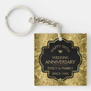 Porte-clefs 50e anniversaire de mariage or et noir