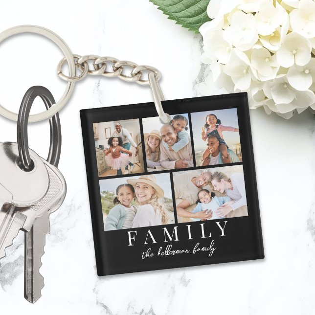 Porte-clefs 5 Collage Photo Double Face (5 Photo Collage Double Sided Keychain )