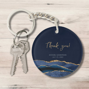 Porte-clefs 60e anniversaire Merci d'or bleu ronde acrylique