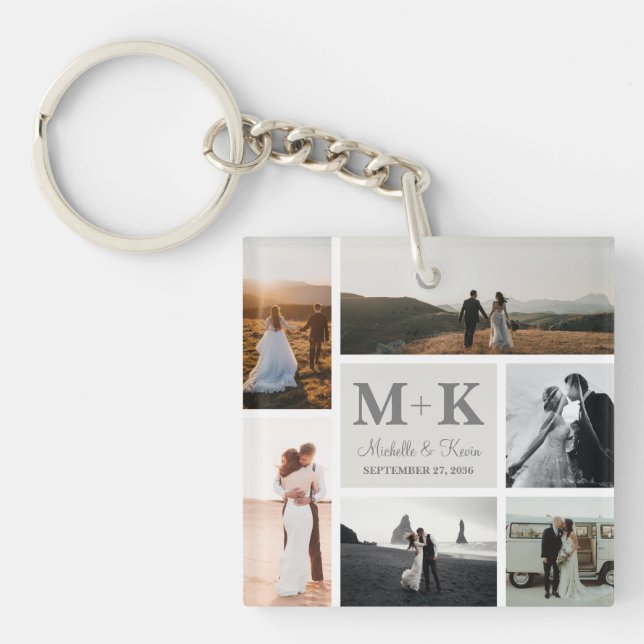 Porte-clefs 6 Photo Mariage Collage Newlyweds Keepsaké (Devant)