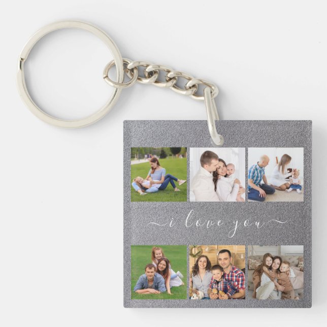 Porte-clefs 6 photos personnalisées avec texte personnalisé  (Devant)