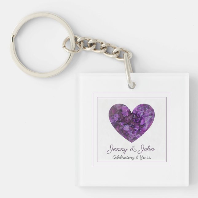 Porte-clefs 6e anniversaire de la mariage de fer Coeur pourpre (Devant)