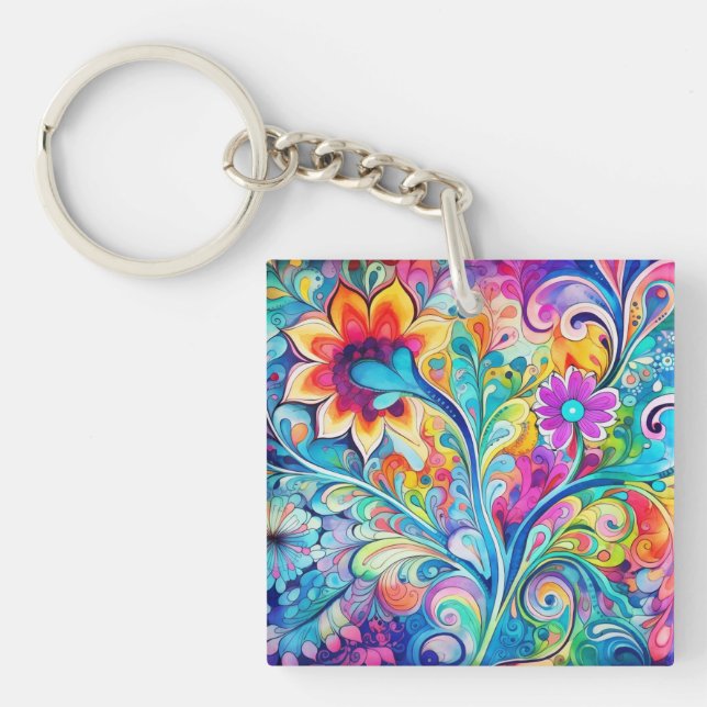 Porte-clefs 70s 60s Psychedelic Hippy Retro Hip (Devant)