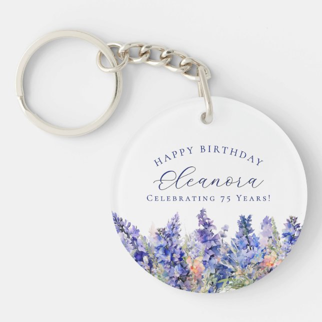 Porte-clefs 75e anniversaire Juillet Cadeau Fleur de naissance (Devant)