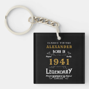 Porte-clefs 80e anniversaire personnalisé Né en 1941 Noir Vint