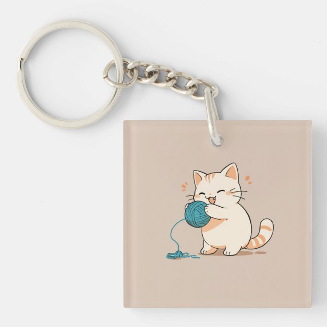 Porte-clefs A cat spinning yarn is so cute (Devant)
