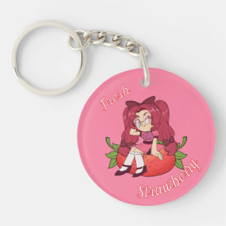 Porte-clefs A Customized Key Chain with Cute Strawberry Chibi