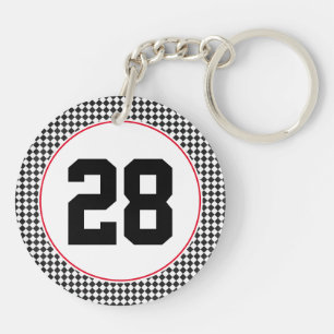 Porte-clefs à damiers Motif NUMBER Sports Course Age Rouge