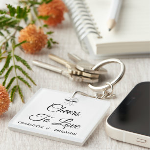 Porte-clefs À l'amour Burgundy Script Ivory Nœud Mariage