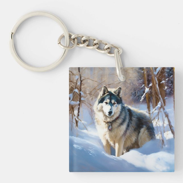 Porte-clefs Aaskan Malamute Laisser Il Neige Noël (Devant)